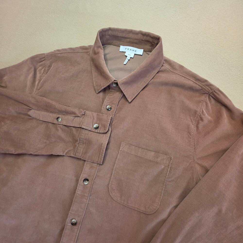 Frame Slim Fit Micro-Corduroy Long-Sleeve Button-Up Shirt Brown Sz Medium